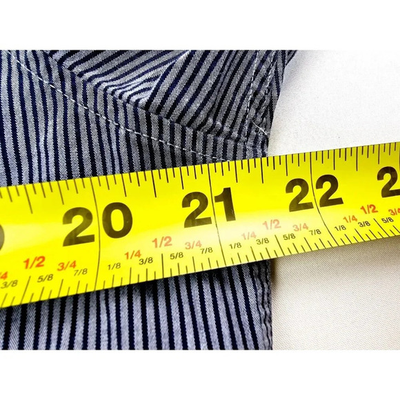 Calvin Klein Modern Fit Size Medium Men's Gray Navy Stripe Long Sleeve Shirt - Picture 2 of 12